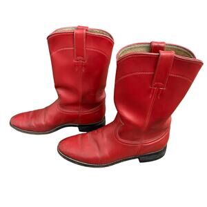 Classic Justin Diamond J Red Leather Roper Vintage Cowgirl Boots I 8